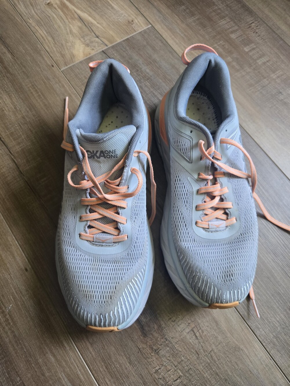 Women’s Hoka Running Shoes – Gray & Peach – Size 10